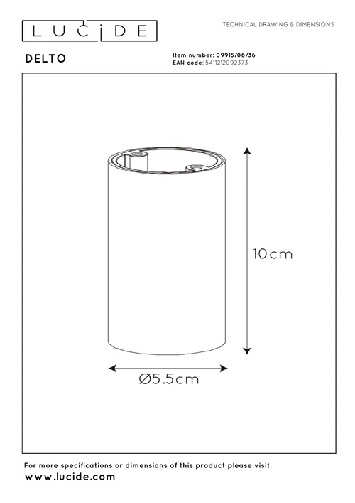Lucide DELTO - Foco de techo - Ø 5,5 cm - LED Dim to warm - GU10 - 1x5W 2200K/3000K - Gris - técnico
